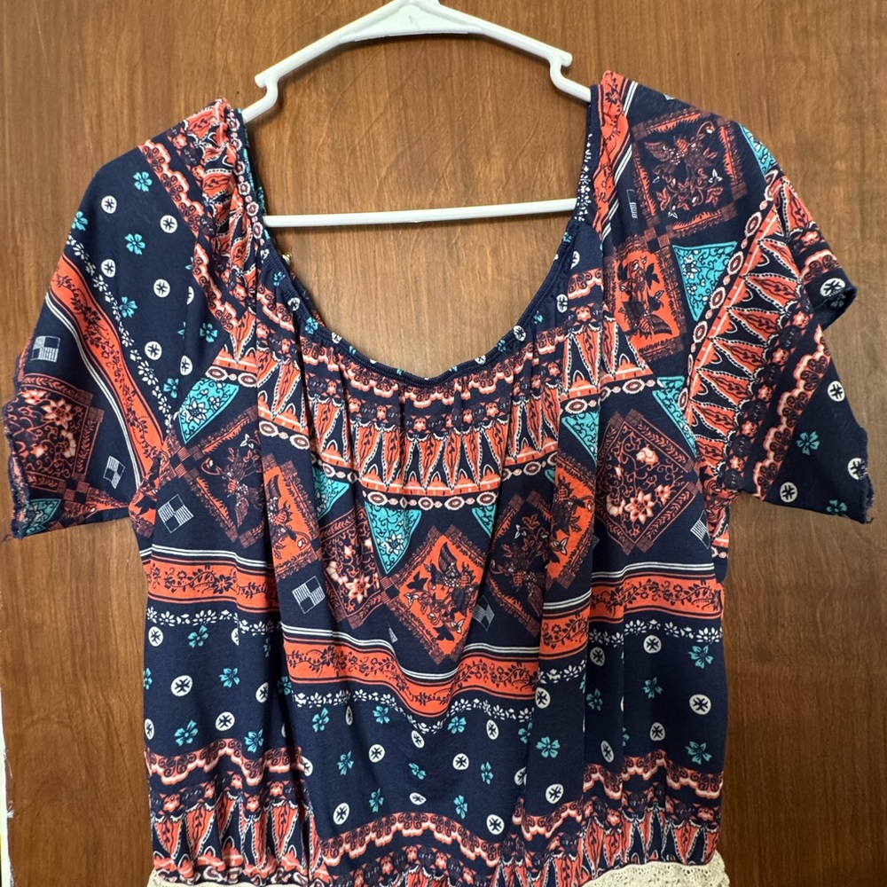 Rue21 Navy and Orange Boho Blouse
